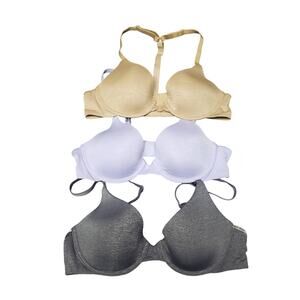 Victoria's Secret Uplift Semi Demi & Racerback Tan Purple Gray Bra Bundle | 32A